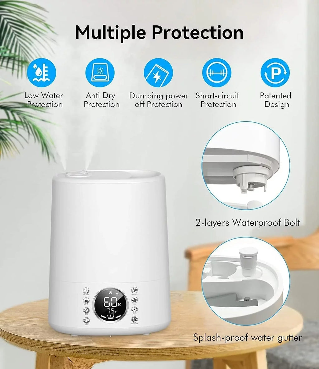Maxfavor Humidifiers for Room Warm and Cool Mist with Customized Humidity 861 sq ft. 6L Vaporizer and Humidifiers for Bedroom Remote