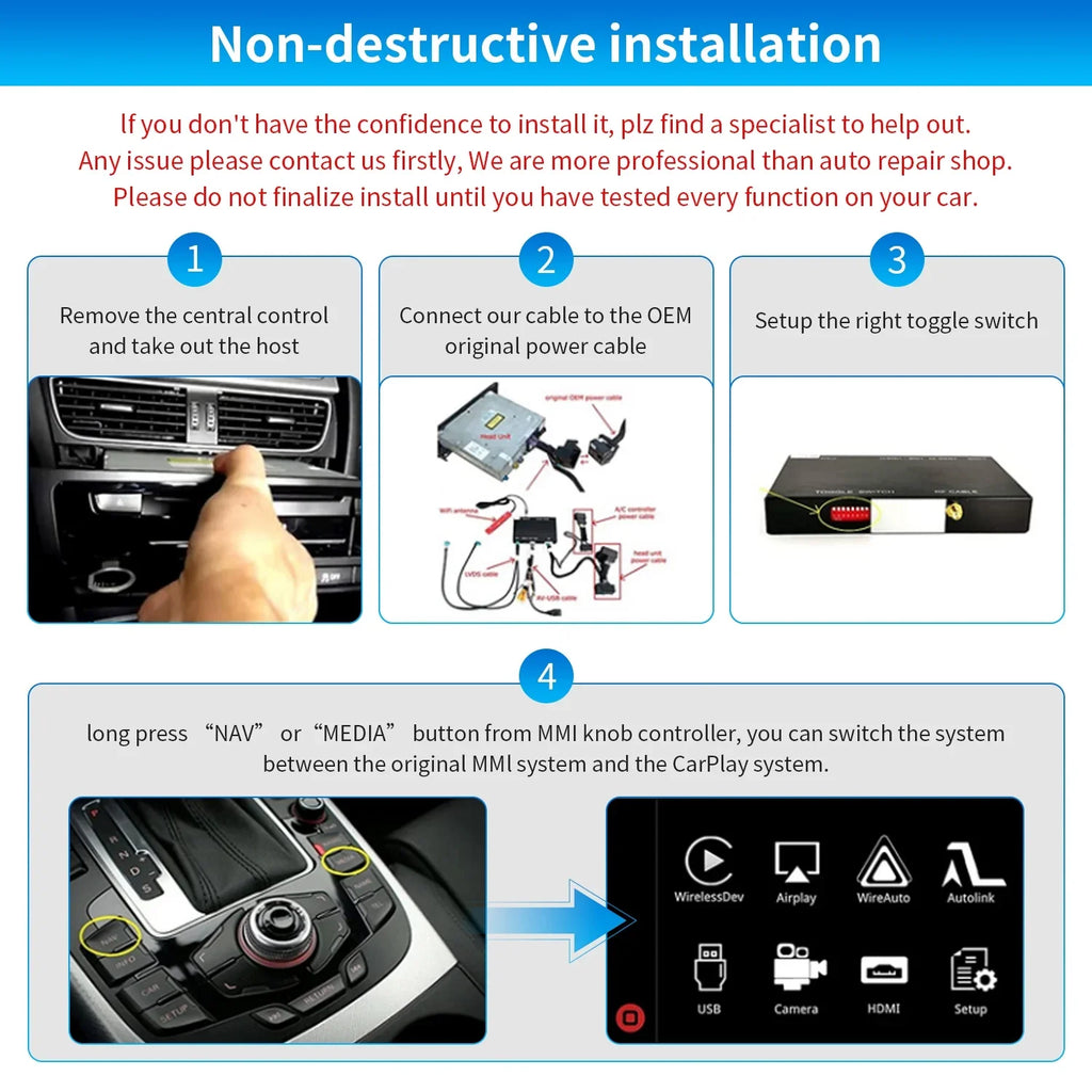 Ninetom Wireless Android Auto Carplay for Audi A4 A5 S4 S5 RS4 RS5 Q5 2008-2015 Support 3GMMI System,Carplay Retrofit Kit,Mirrorlink,Siri,Navigation,YouTube,Original Control,Camera