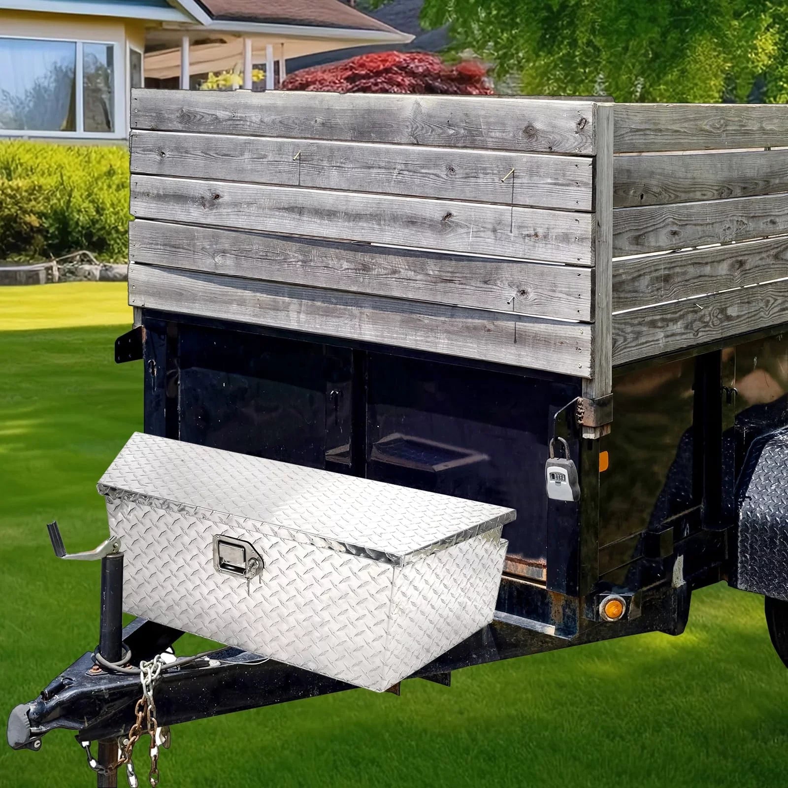 Confote Heavy Duty Aluminum Diamond Plate Trailer Tongue Box with Lock and Keys for Secure Tool Storage on Your Trailer, Silver,39 x 16.5 x 12 Inches