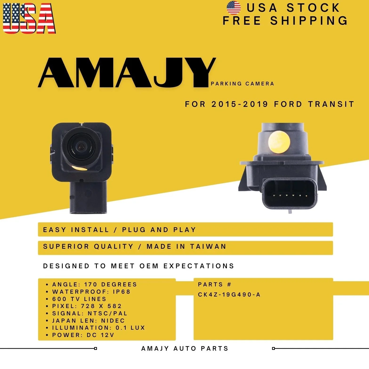 Backup Camera Replaces for 15-19 Ford Transit CK4Z-19G490-A