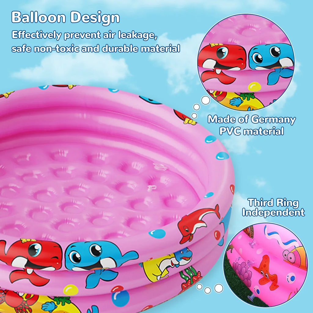Round Inflatable Baby Swimming Pools, 47"x12" 3 Ring Portable inflatable Swimming Pool for Kids, Kiddie Paddling Pool Indoor&Outdoor Toddler Liquid Game Play Center for Kids/Girls/Boys,Pink