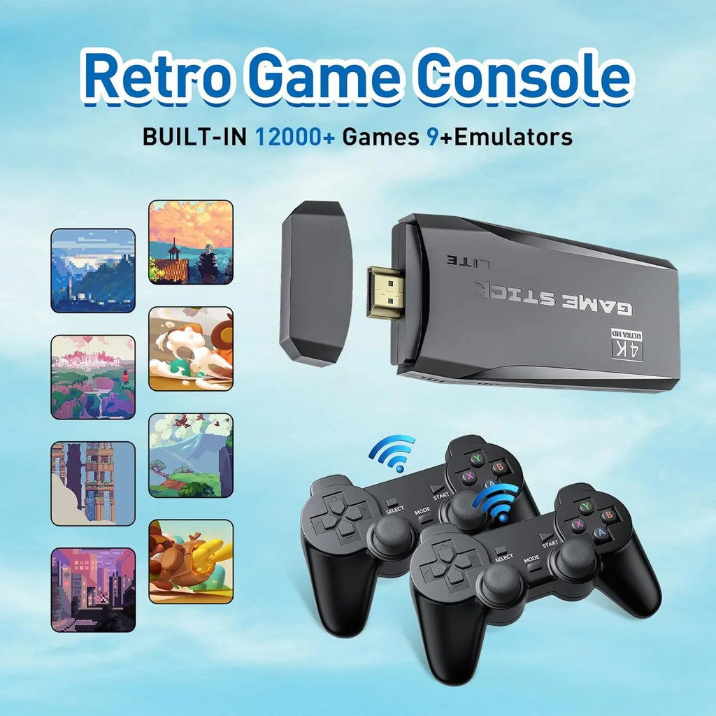 Retro Game Stick Emulator Console S2 - Preloaded 12000+ Classic Retro Games,9 Emulators,Plug and Play Video Games for TV,Nostalgia Stick Support 4K HD Port,2 Wireless Gamepads(64G)