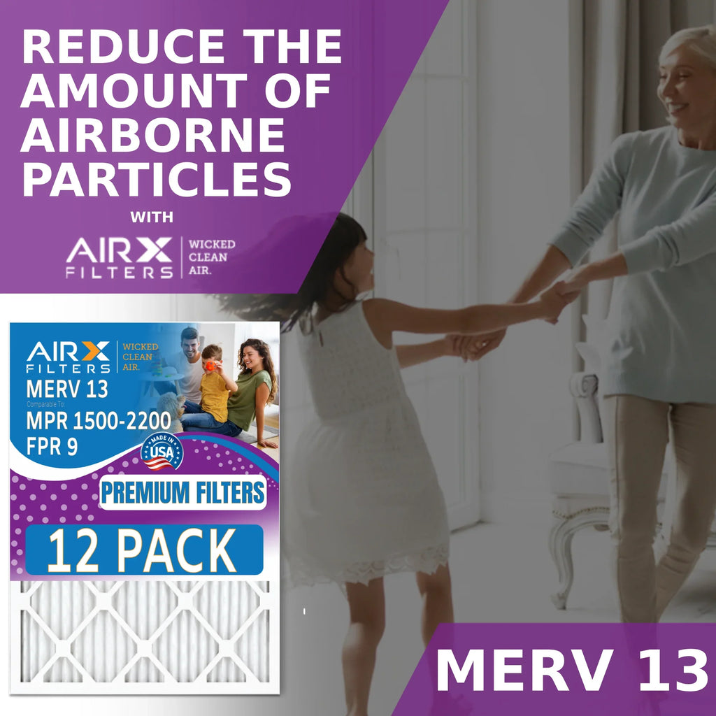 24x24x1 Air Filter MERV 13 Rating, 12 Pack of Furnace Filters Comparable to MPR 1500 - 2200 & FPR 9 - Made in USA by AIRX FILTERS WICKED CLEAN AIR.