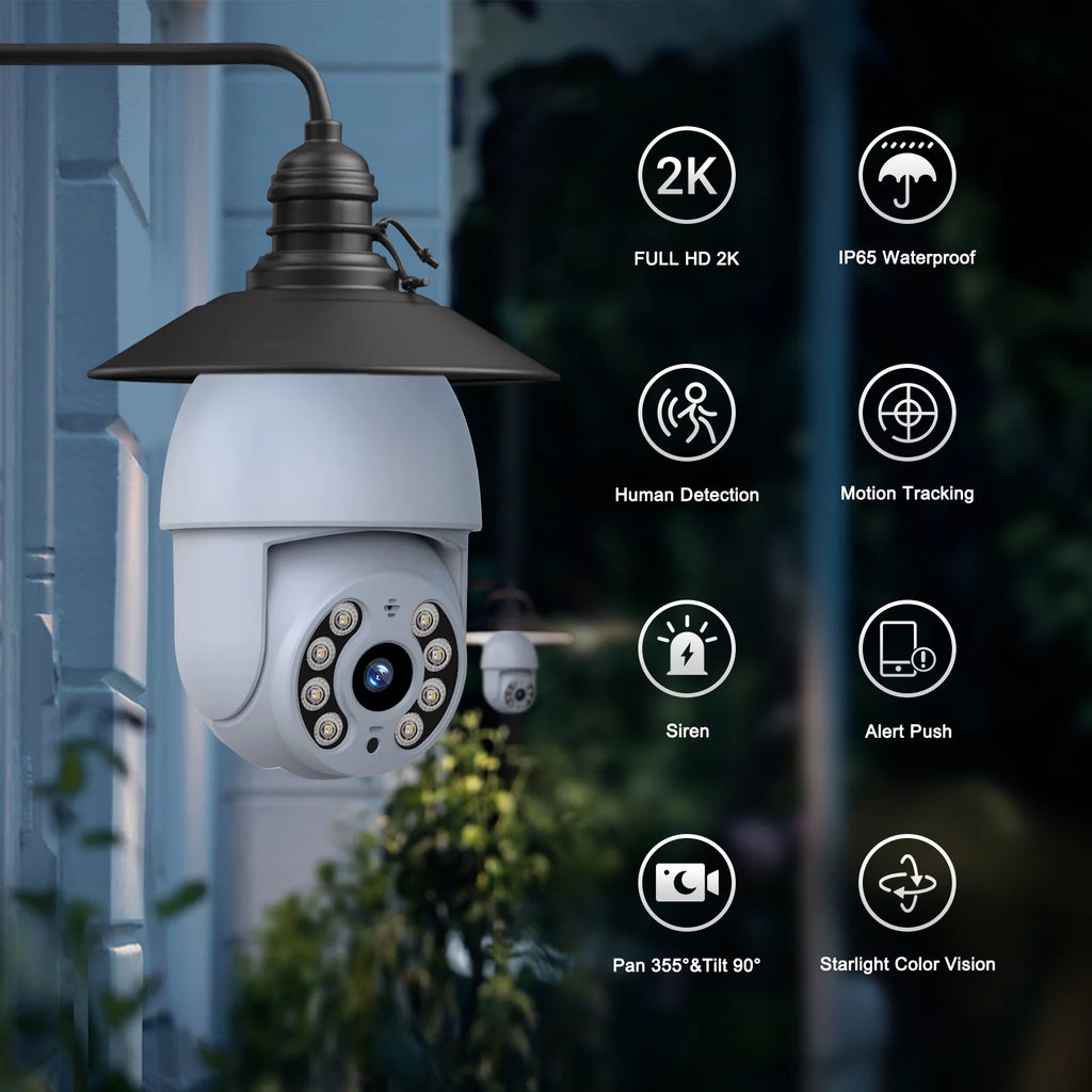 Toguard SC30 2K/4MP WiFi Light Bulb Security Camera Outdoor Indoor PTZ Wireless Dome Surveillance Camera