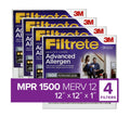 Filtrete 12x12x1 Air Filter, MPR 1500 MERV 12, Advanced Allergen Reduction, 4 Filters