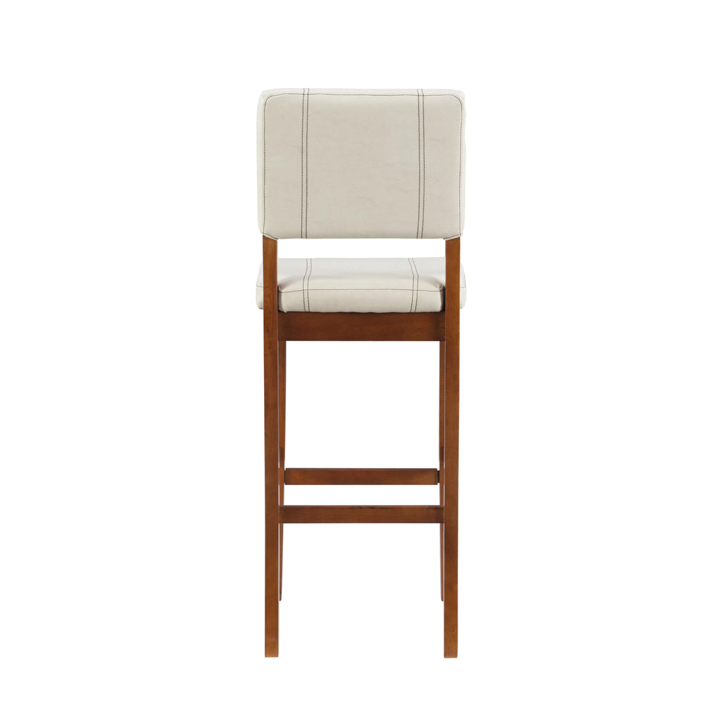 Linon Mulberry Padded Bar Stool, 30" Seat Height, Medium Dark Walnut Finish with Cream PVC Fabric