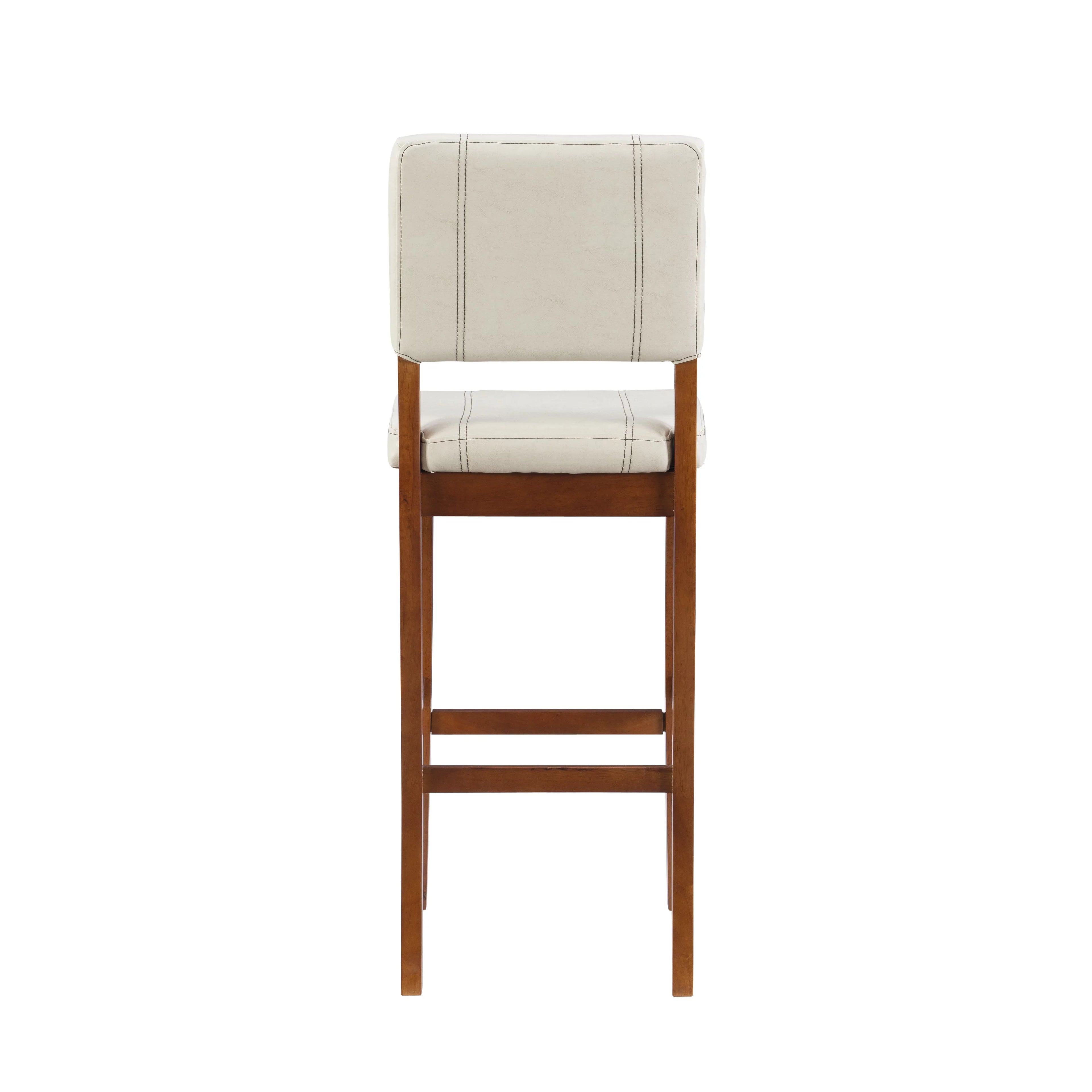 Linon Mulberry Padded Bar Stool, 30" Seat Height, Medium Dark Walnut Finish with Cream PVC Fabric