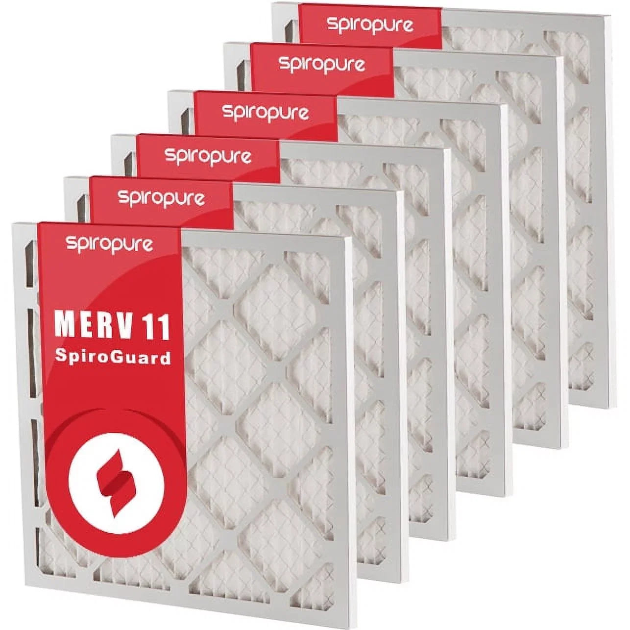 SpiroPure 7.88x7.88x1 MERV 11 Pleated Filter Air Filters - Made in USA (6 Pack)
