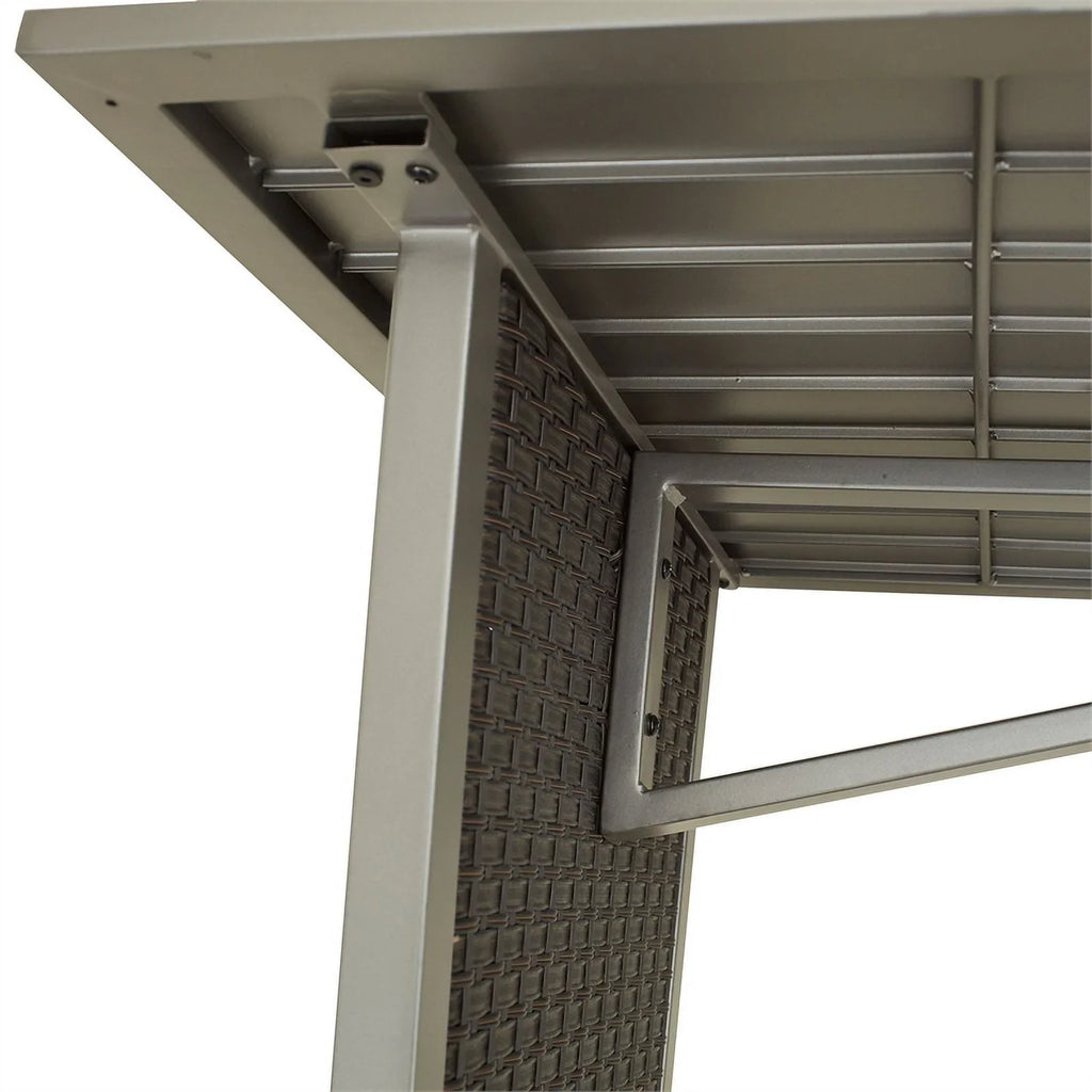 Patio Festival Thermal Transfer Metal Outdoor Dining Table in Gray & Brown