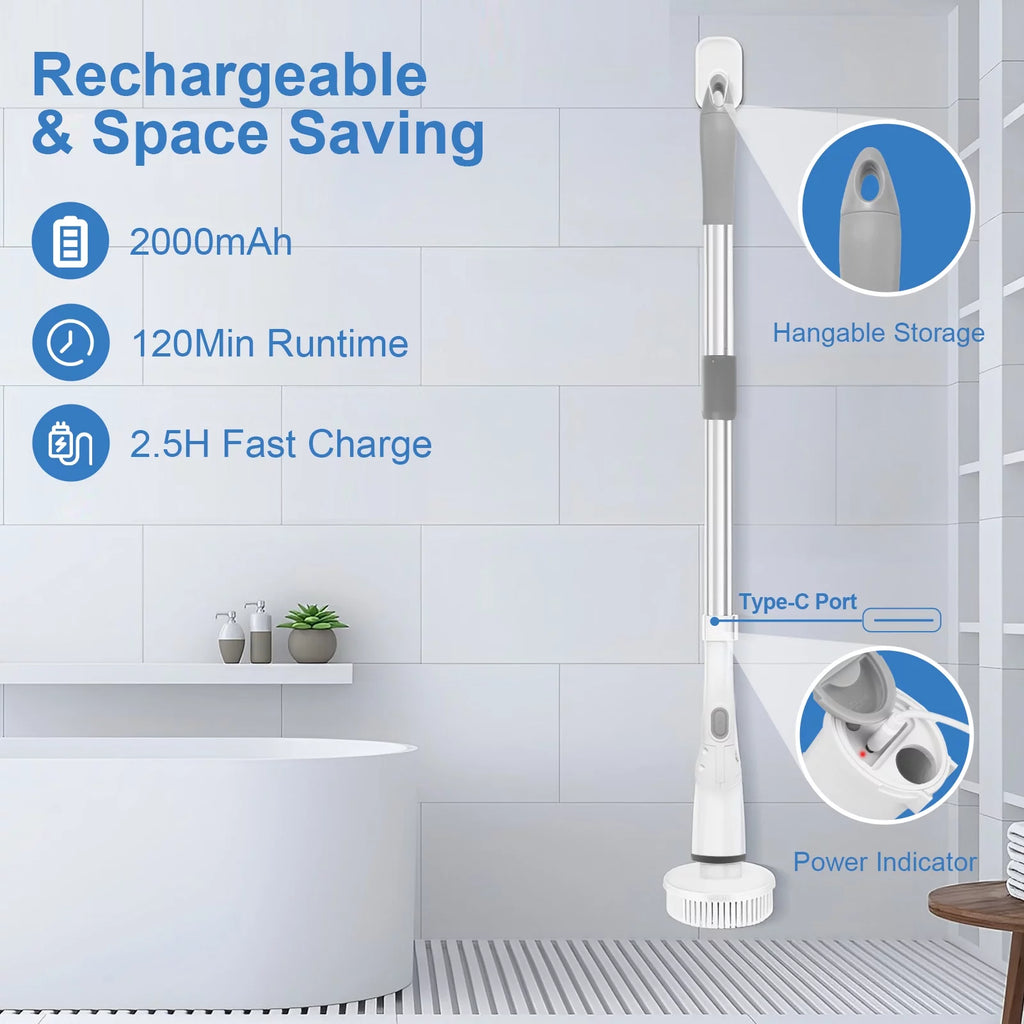 Fixdono Electric Spin Scrubber, 6 Replaceable Cleaning Heads Cordless Cleaning Brush, Bathroom Scrubber for Bathtub, Tile, Floor