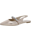Jewel Badgley Mischka Womens Bambi Coated Ankle Strap Pointed Toe Flats
