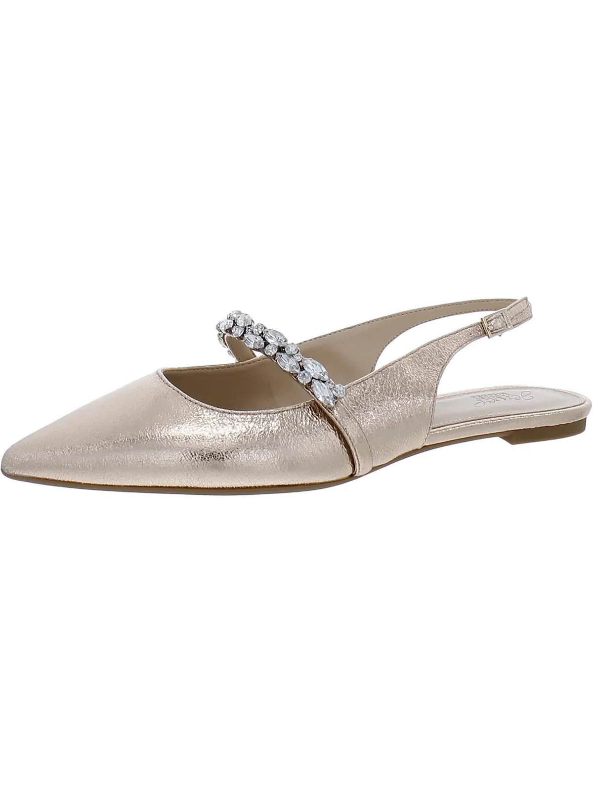 Jewel Badgley Mischka Womens Bambi Coated Ankle Strap Pointed Toe Flats