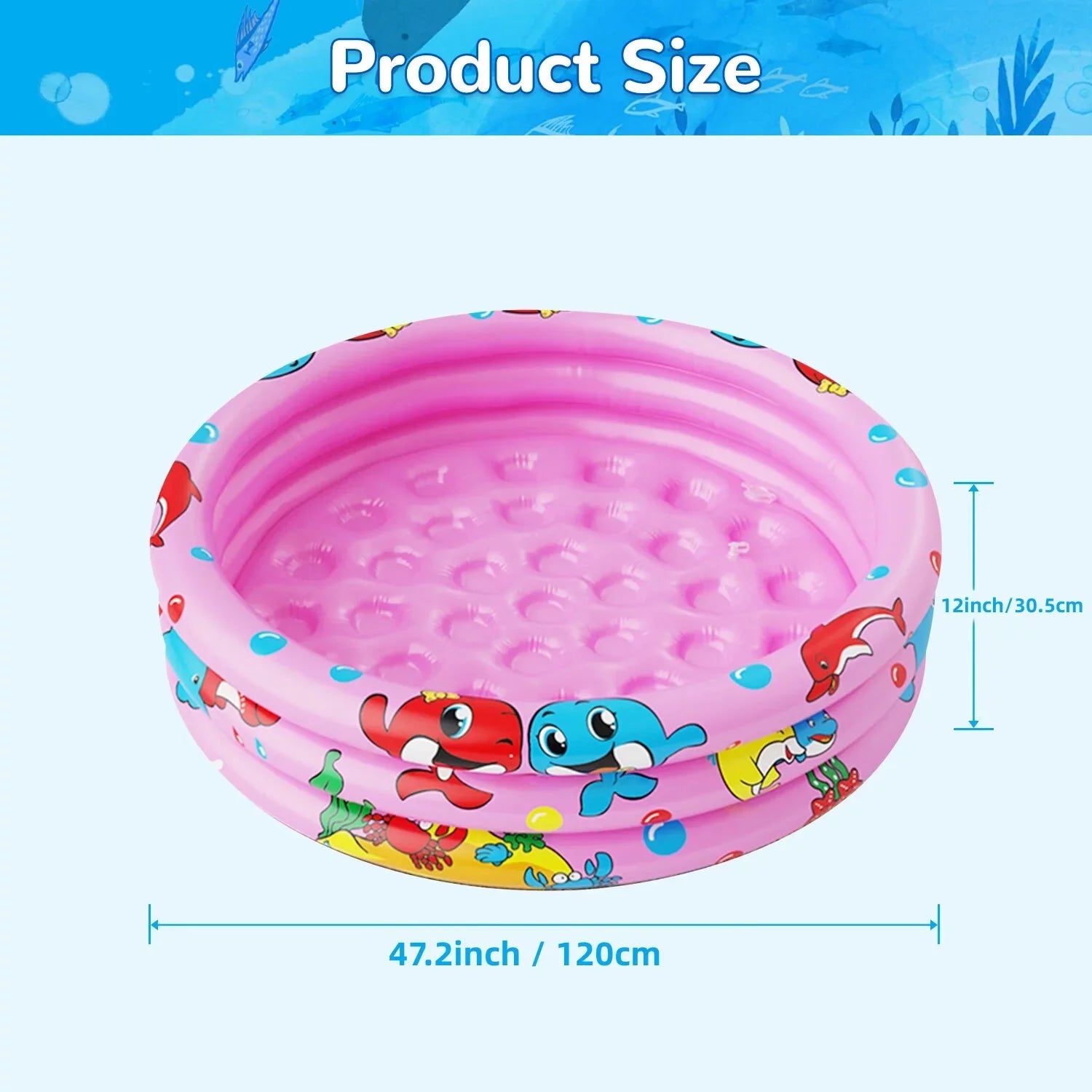 Round Inflatable Baby Swimming Pools, 47"x12" 3 Ring Portable inflatable Swimming Pool for Kids, Kiddie Paddling Pool Indoor&Outdoor Toddler Liquid Game Play Center for Kids/Girls/Boys,Pink