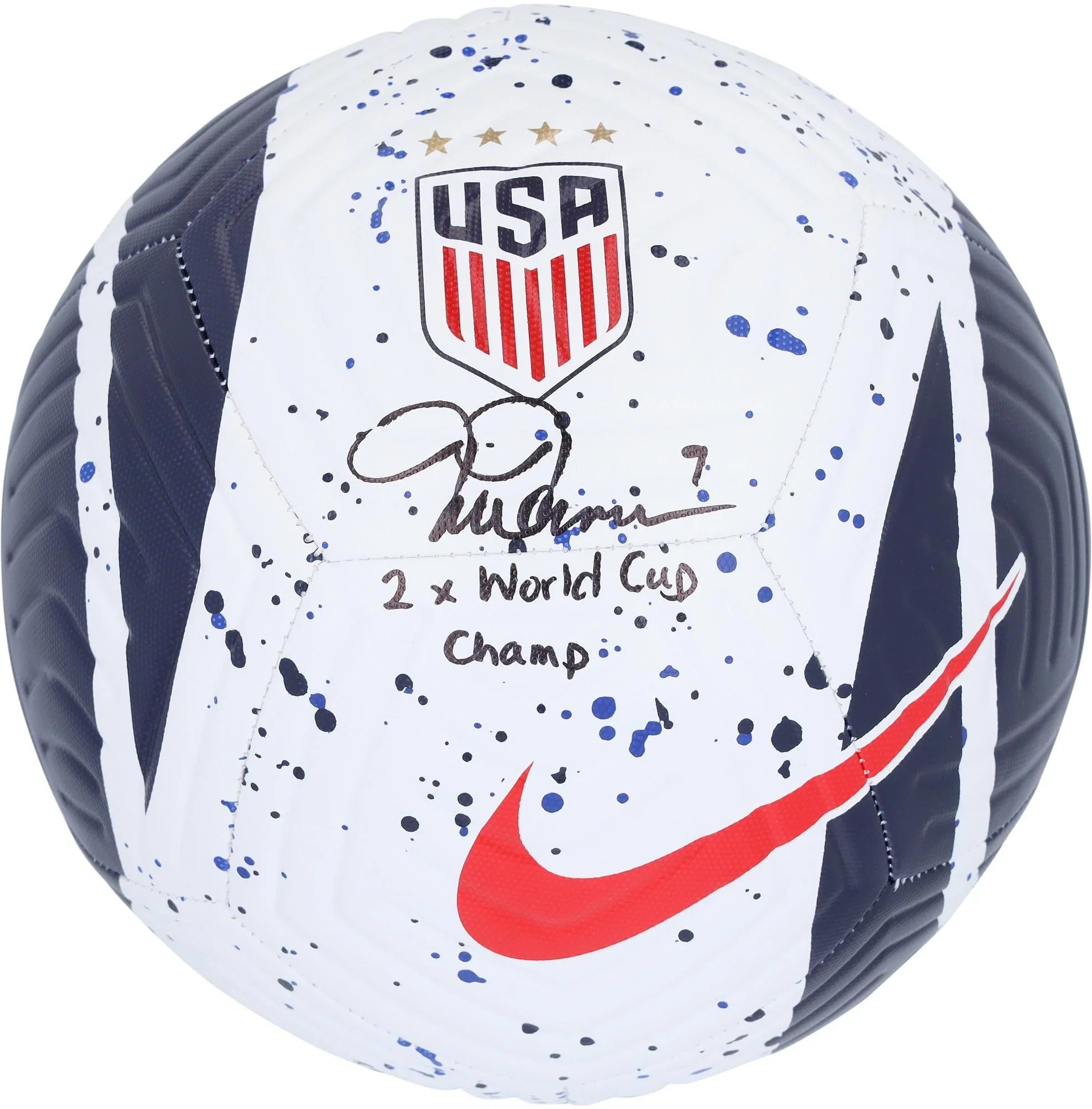 Mia Hamm USWNT Autographed Paint Splatter Soccer Ball with "2x World Cup Champ" Inscription - Fanatics Authentic Certified