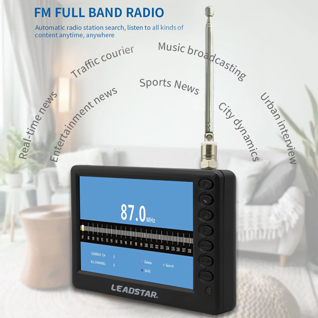 LEADSTAR D5 ATSC Portable Digital TV Player - 5-inch Display Pocket-Sized Car Television, Multimedia Player, Radio, TF Card and U Disk Playback, Includes Remote Control