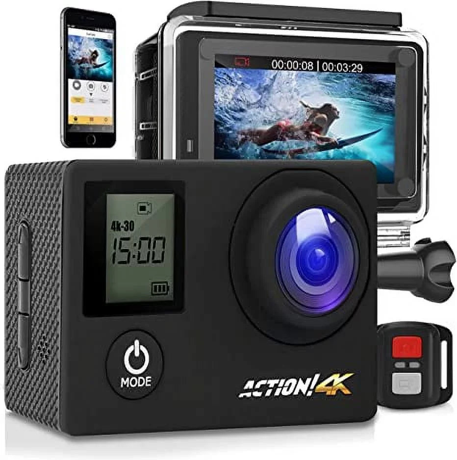 SereneLife 4K Ultra HD Wi-Fi Pro Sport Action Camera - 1080p UHD Mini Digital Video Camcorder Kit