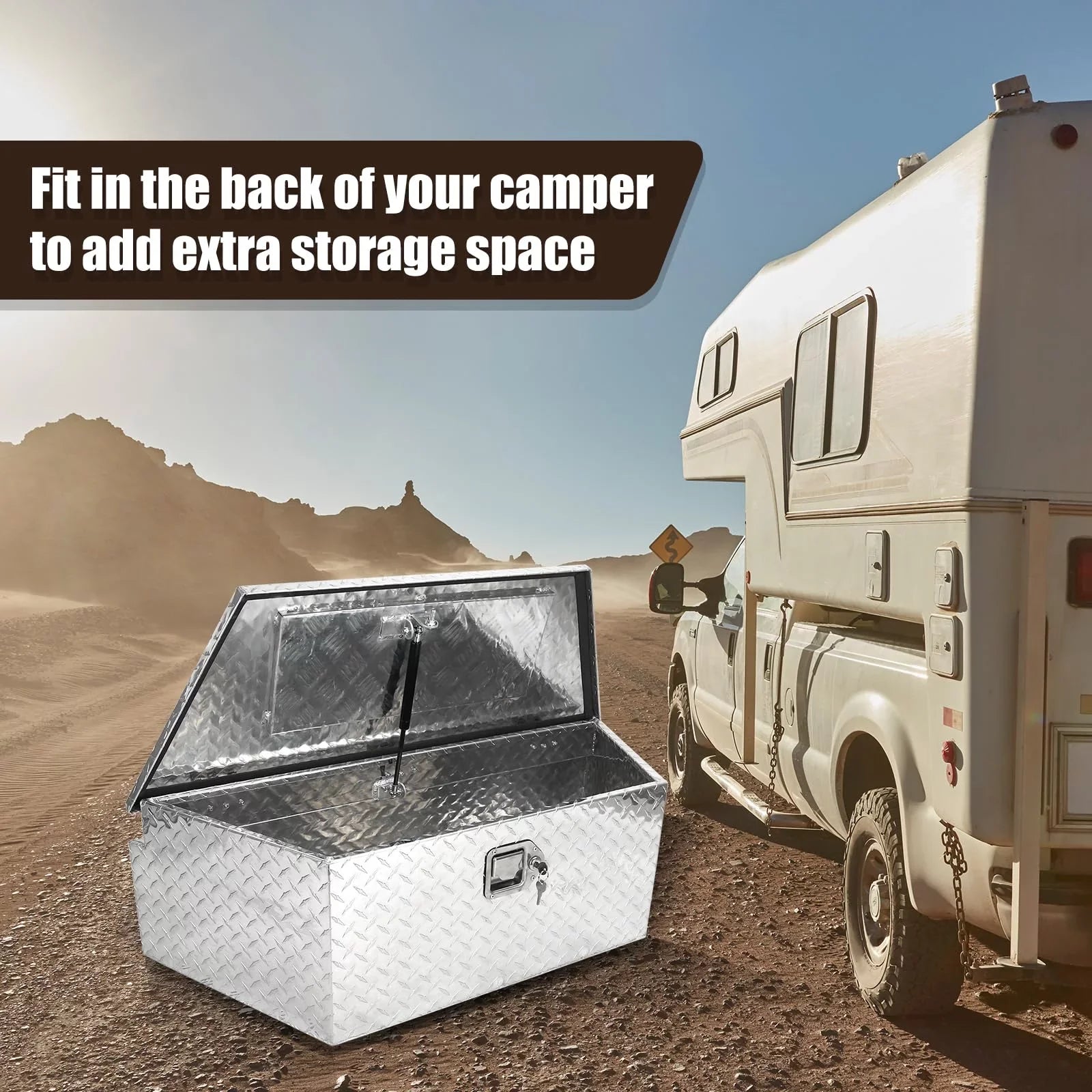 Confote Heavy Duty Aluminum Diamond Plate Trailer Tongue Box with Lock and Keys for Secure Tool Storage on Your Trailer, Silver,39 x 16.5 x 12 Inches