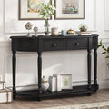TREXM Retro Circular Curved Design Console Table with Open Style Shelf Solid Wooden Frame and Legs Two Top Drawers (Cherry + Antique Blue OLD SKU WF298768AAC)