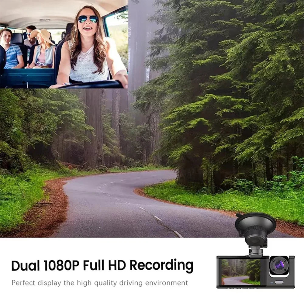 Virwir WiFi Dash Cam 1920x1080P FHD Front Inside and Rear Dash Cam Three Cam Car DVR Night Vision Loop Recording