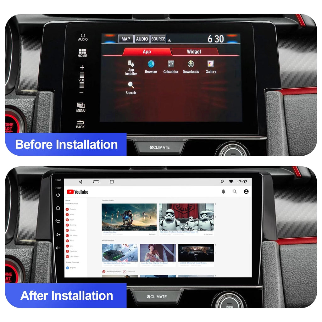 6+128G Android 12 Double Din Car Stereo for Honda Civic 2016-2020 with 9 Inch Display Radio Built-in Wireless Carplay/Android Auto AUX-in SWC Backup Camera