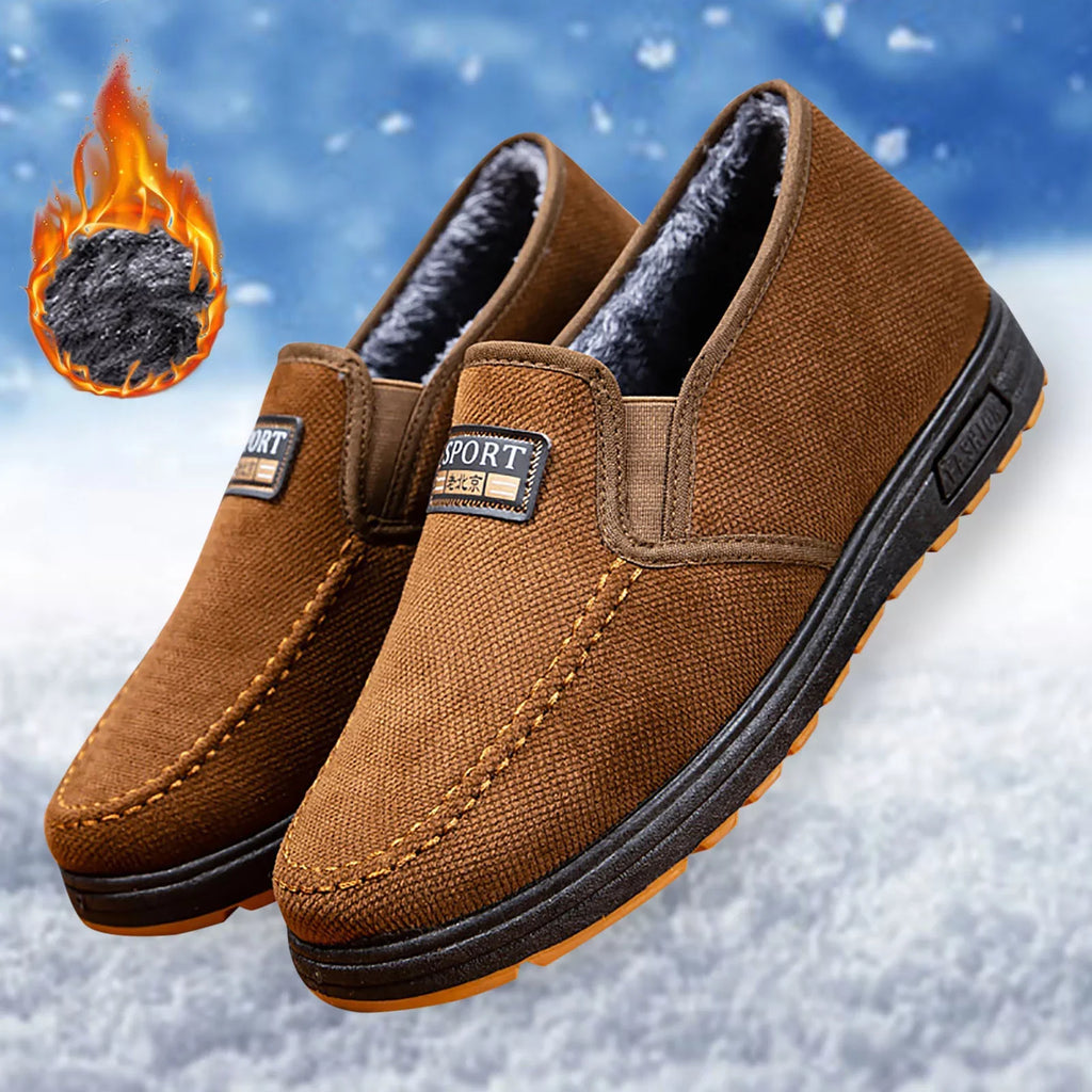 Mens Fluid Proof Hiking Shoes Men Snow Boots Fashionable And Simple Winter Thick Warm Cotton Boots Comfortable Flat Bottomed Round Toe