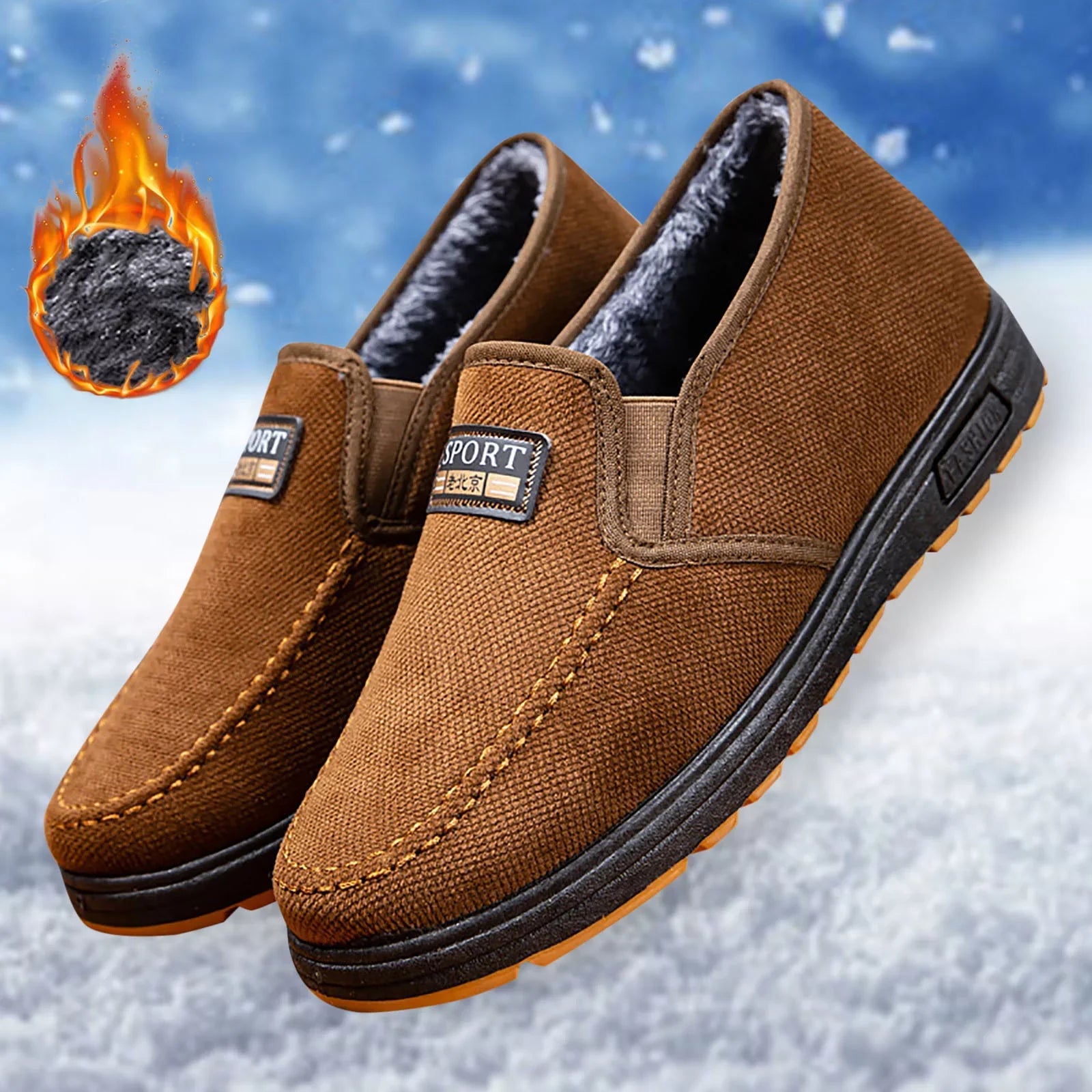 Mens Fluid Proof Hiking Shoes Men Snow Boots Fashionable And Simple Winter Thick Warm Cotton Boots Comfortable Flat Bottomed Round Toe