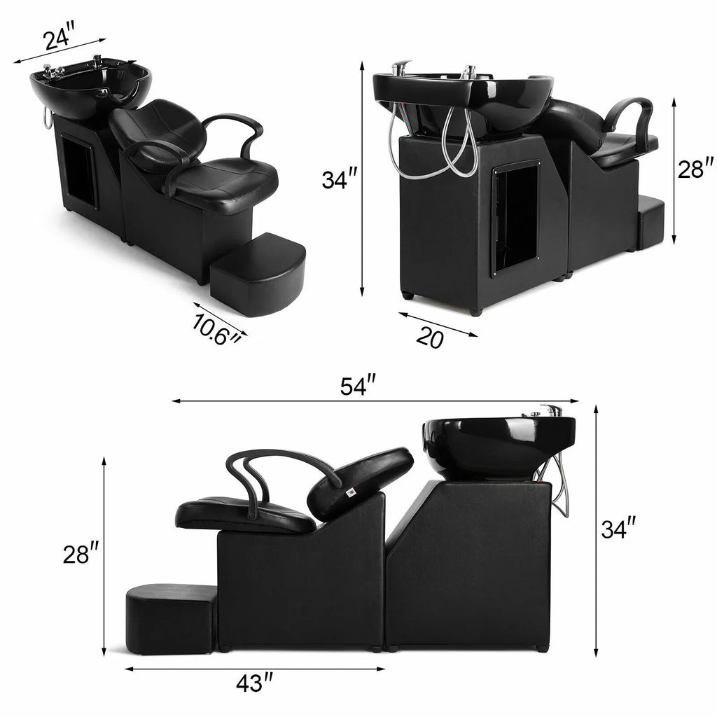 Artist hand Black Shampoo Barber Backwash Chair Salon Spa Beauty w/Ceramic Bowl,Sink, Foot Pedal
