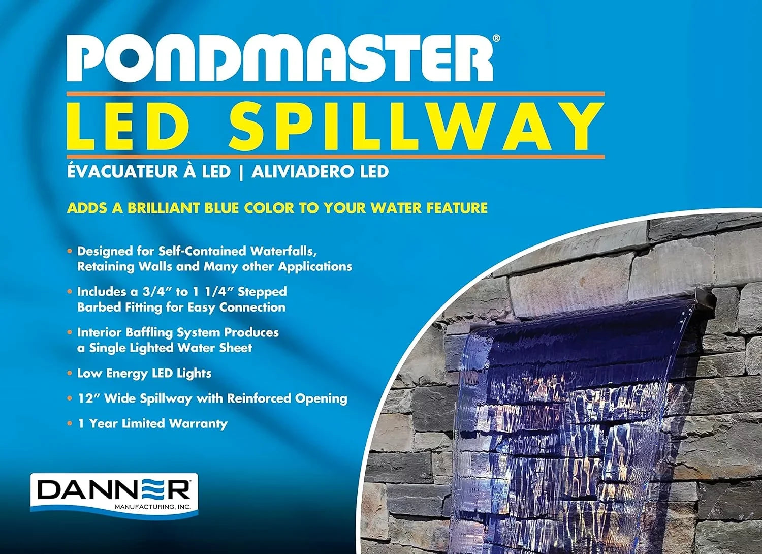Pondmaster LED Lighted Spillway 03755 Blue
