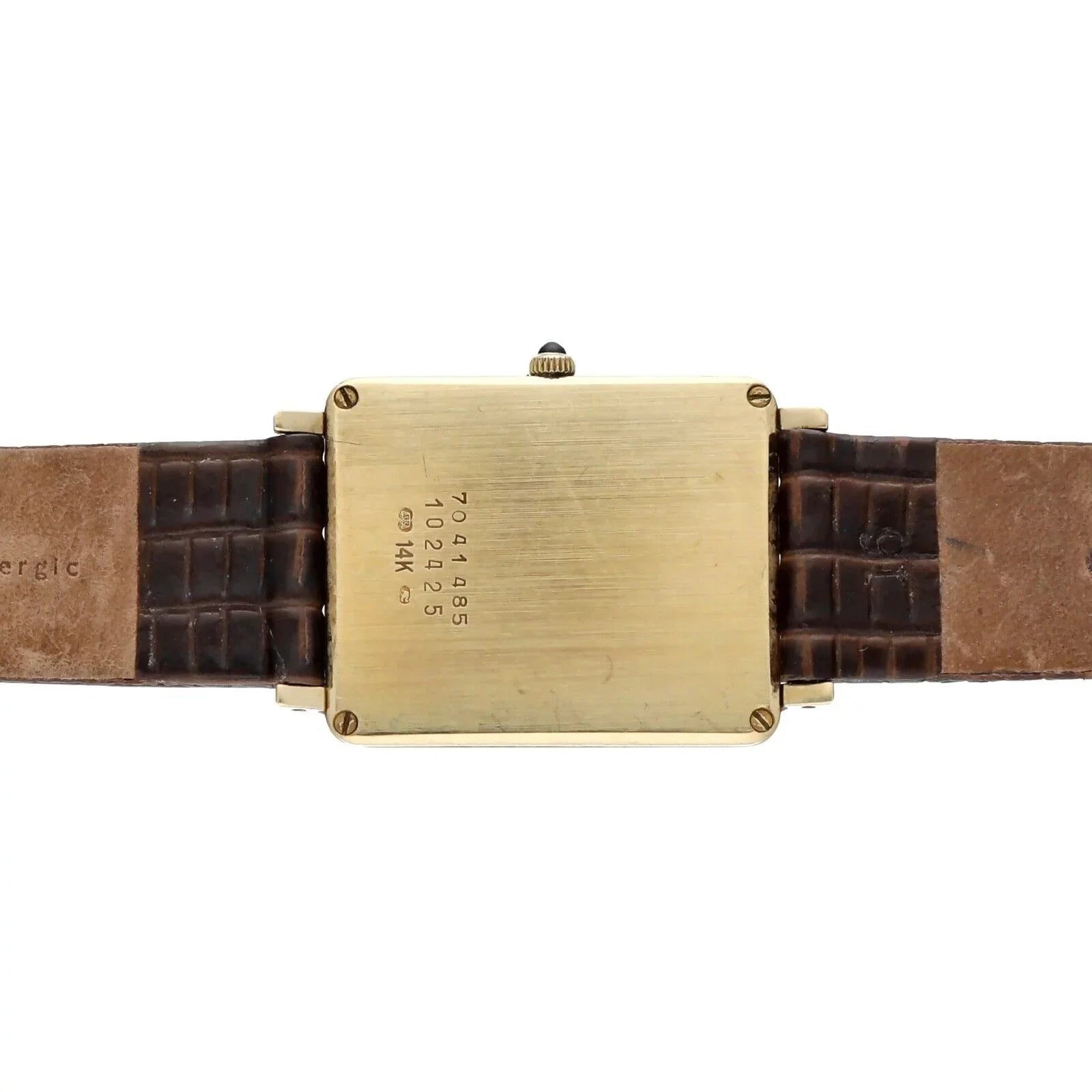 Movado 7041485 14k Yellow Gold White Roman Dial Tank Quartz Wrist Watch