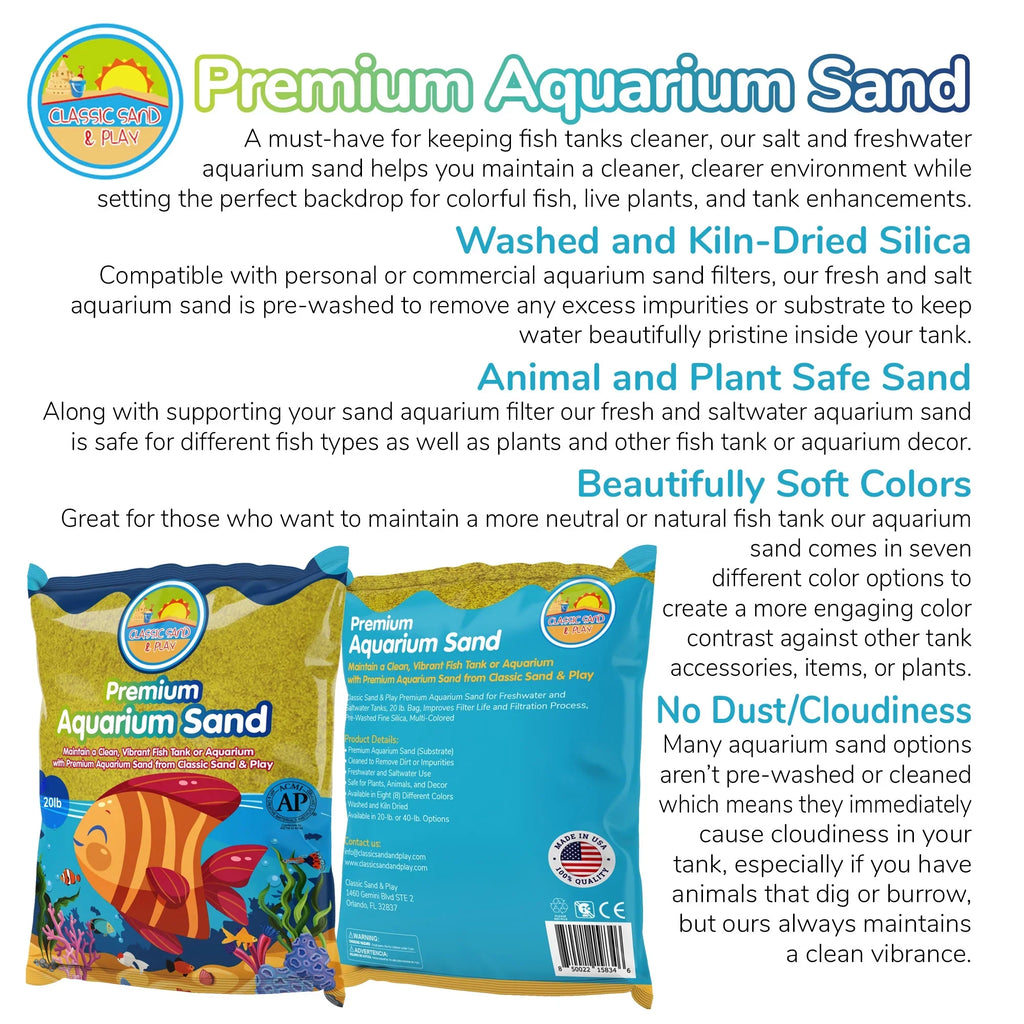CLASSIC SAND & PLAY Natural Aquarium Sand for Liquid and Fluid Tanks, 20 lb. Yellow