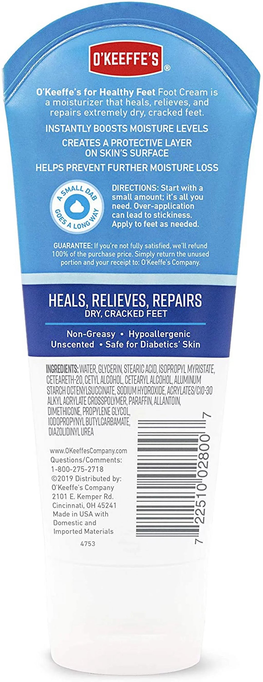 1 PC,O'Keeffee's K0280001 Healthy Feet Cream Tube, 3 Oz