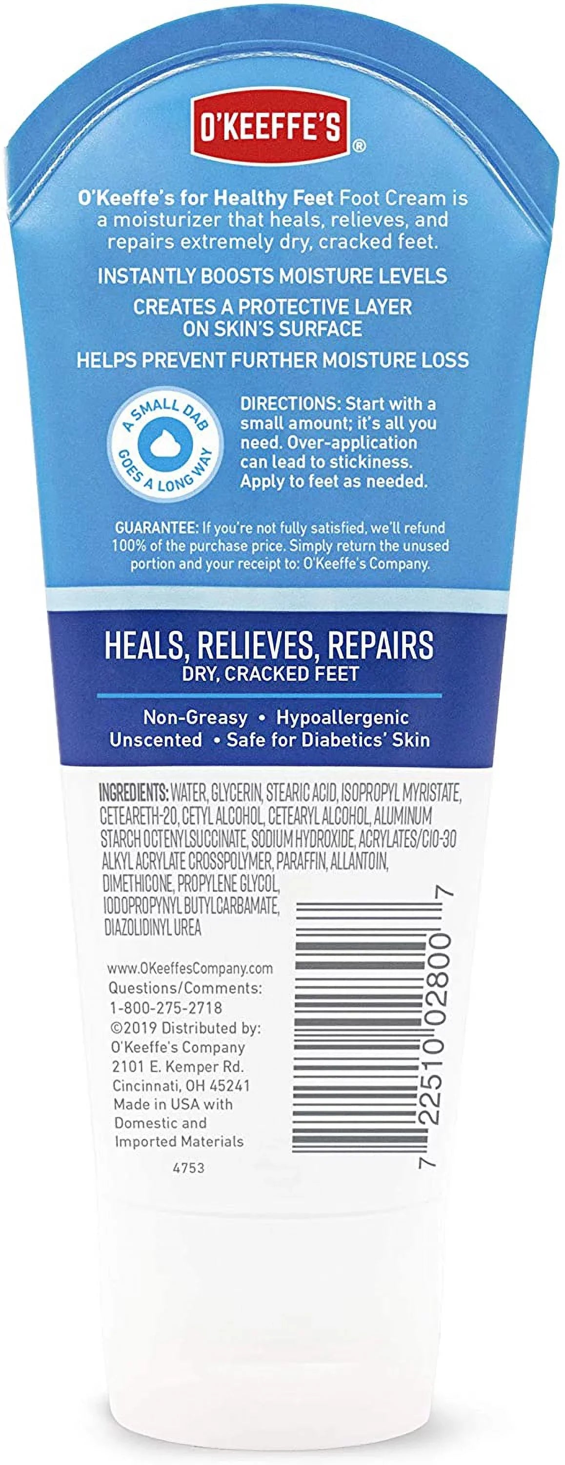 1 PC,O'Keeffee's K0280001 Healthy Feet Cream Tube, 3 Oz