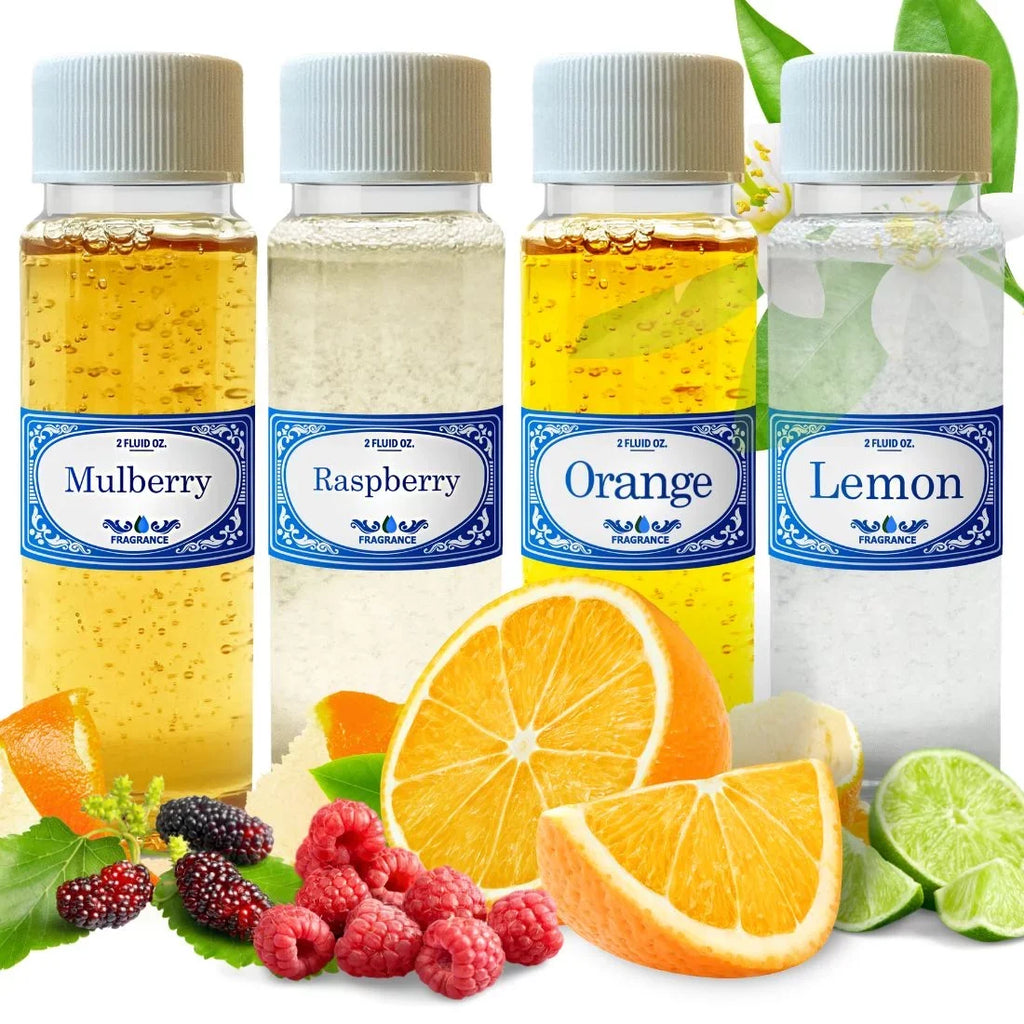 Fruity Concentrated 2.0 fl oz Fragrances Oil Pack Raspberry, Mulberry, Orange & Lemon, for Use in Liquid Vacuums like Hyla, Rainbow, Sirena, Diffusers, Aromatherapy