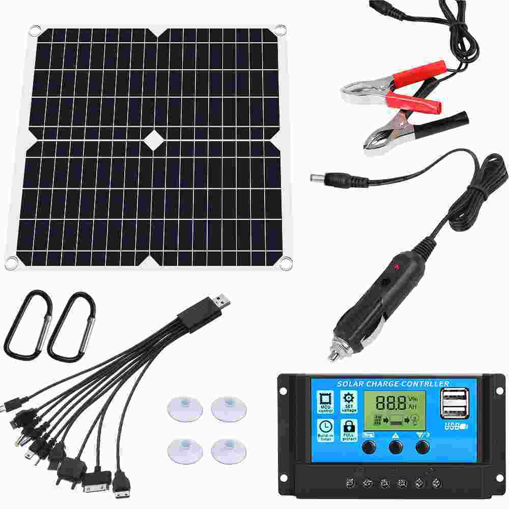 MDHAND outdoor 200W solar panel kit with solar charge controller car charger home camping emergency light source