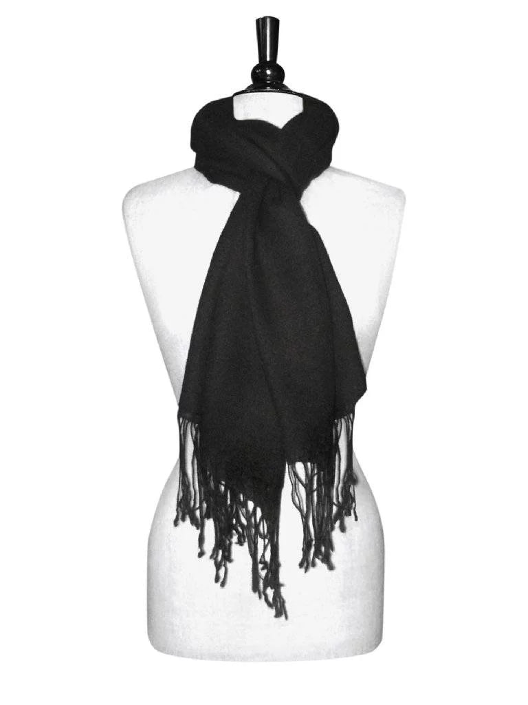 Biagio 100% Wool Pashmina Solid Scarf BLACK Color Womens Shawl Wrap Scarves