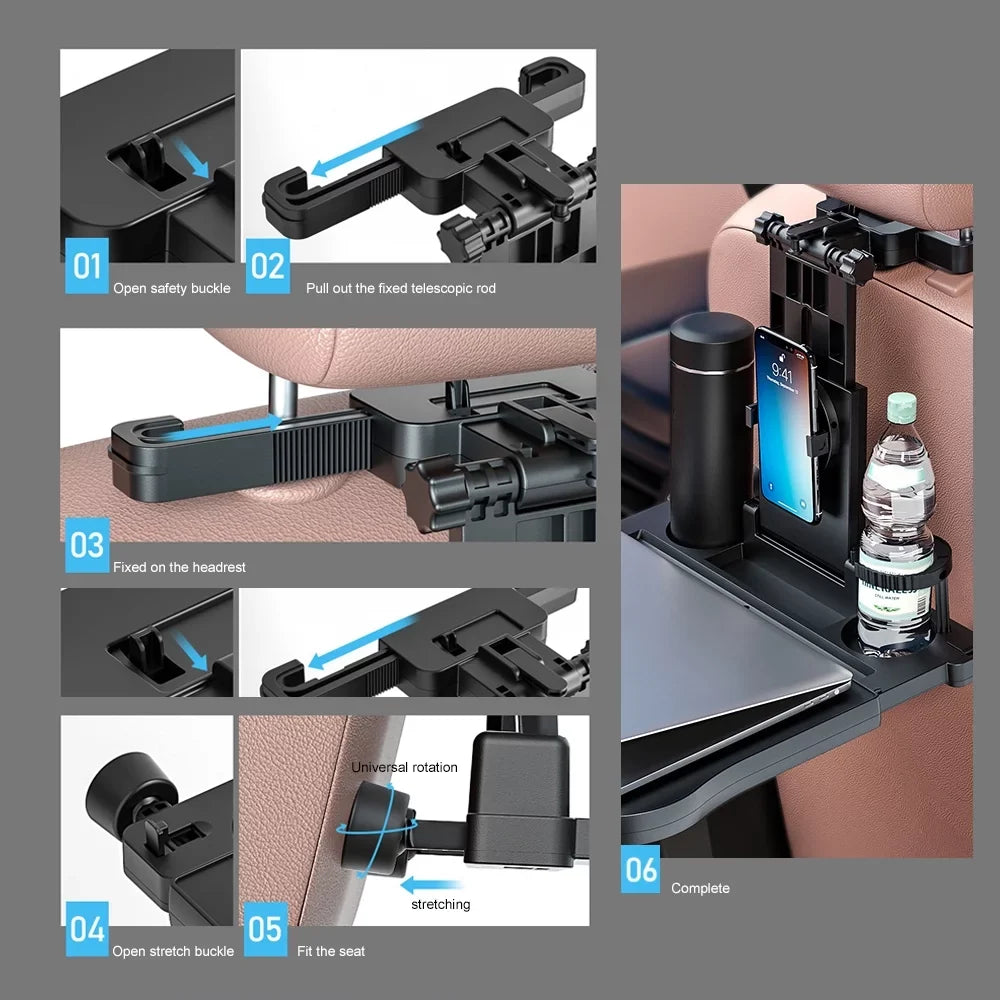 Tomshoo Convenient Car Seat Travel Table, Adjustable Multifunctional Car Back Seat Tray Black