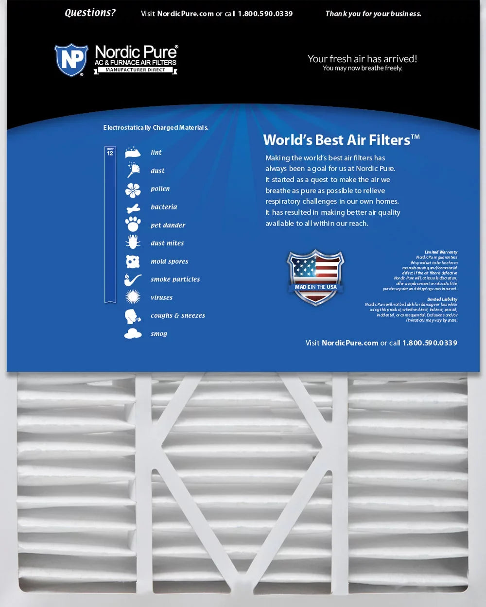 16x25x5 1/4 (5.25) Goodman/Carrier/Amana Replacement MERV 12 Air Filter 1 Pack