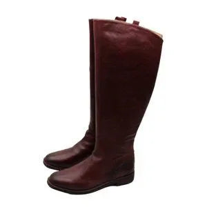 Franco Sarto Womens Burgundy Stitch Detailing Padded Meyer Almond Toe Block Heel(Size 9 US)
