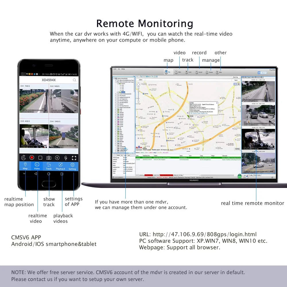 JOINLGO 8-CH Mobile DVR Backup Camera System 10" HD Display Remote Monitor on PC Phone GPS WiFi 4G 1080P AHD Vehicle Car DVR MDVR Video Recorder with Mini Large View Angle Car Cameras for Truck/RV/Bus