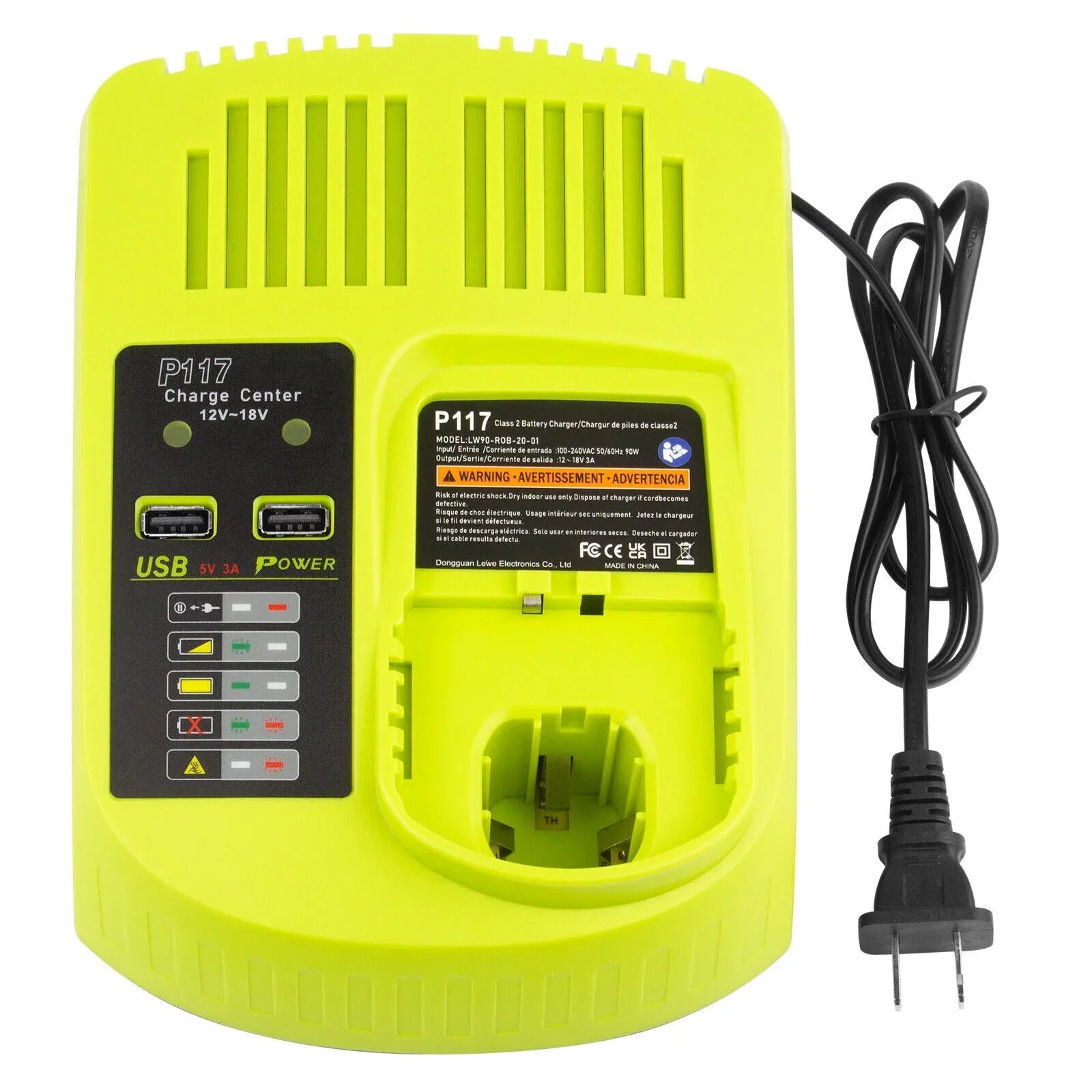 P117 Battery Charger For RYOBI 18V High Capacity 18Volt Lithium-Ion P108 P106 US