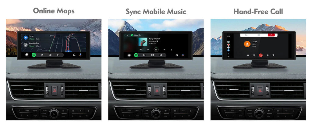 Portable Wireless Carplay & Android Auto Car Stereo, 10.26 Inch Full HD Car Touch Monitor Portable Car Radio Receiver Backup Camera