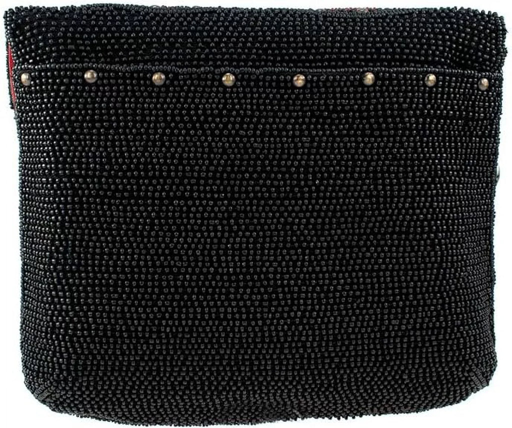 Mary Frances Big Heart Beaded Crossbody Clutch Handbag, Black
