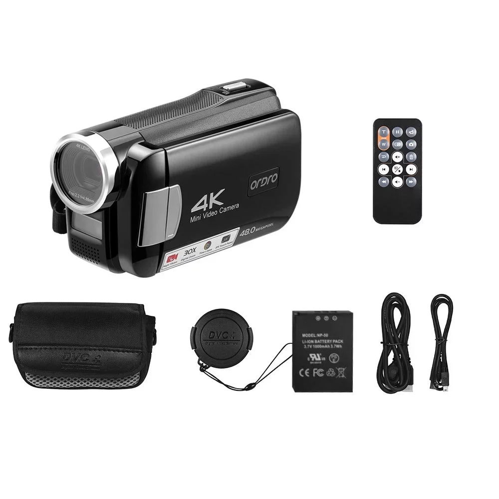 Suzicca AC2 4K Digital Video Camcorder DV Recorder 48MP 30X Digital Zoom IR Night Vision 3.0 Inch IPS Display with Battery Remote Control Carry Bag