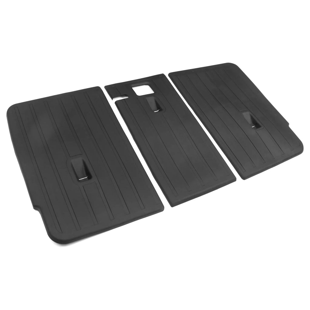 Ikon Motorsports Trunk Mats + Protector Backrest Covers Compatible with 2020-2023 Tesla Model Y Black Injection TPE All Weather Liquid Anti-Slip Frunk Trunk Under Cargo Storage Liner Mat