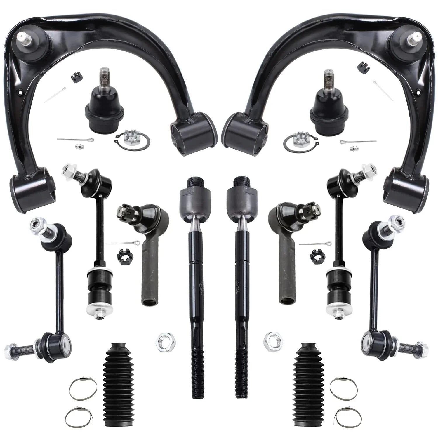 Detroit Axle - 14pc Suspension Kit for 2003-2009 Toyota 4Runner, 2007-2009 FJ Cruiser, 2 Upper Control Arms w/Ball Joints, 2 Lower Ball Joints, 4 Tie Rods, 4 Sway Bars, 2 Boots, Replacement