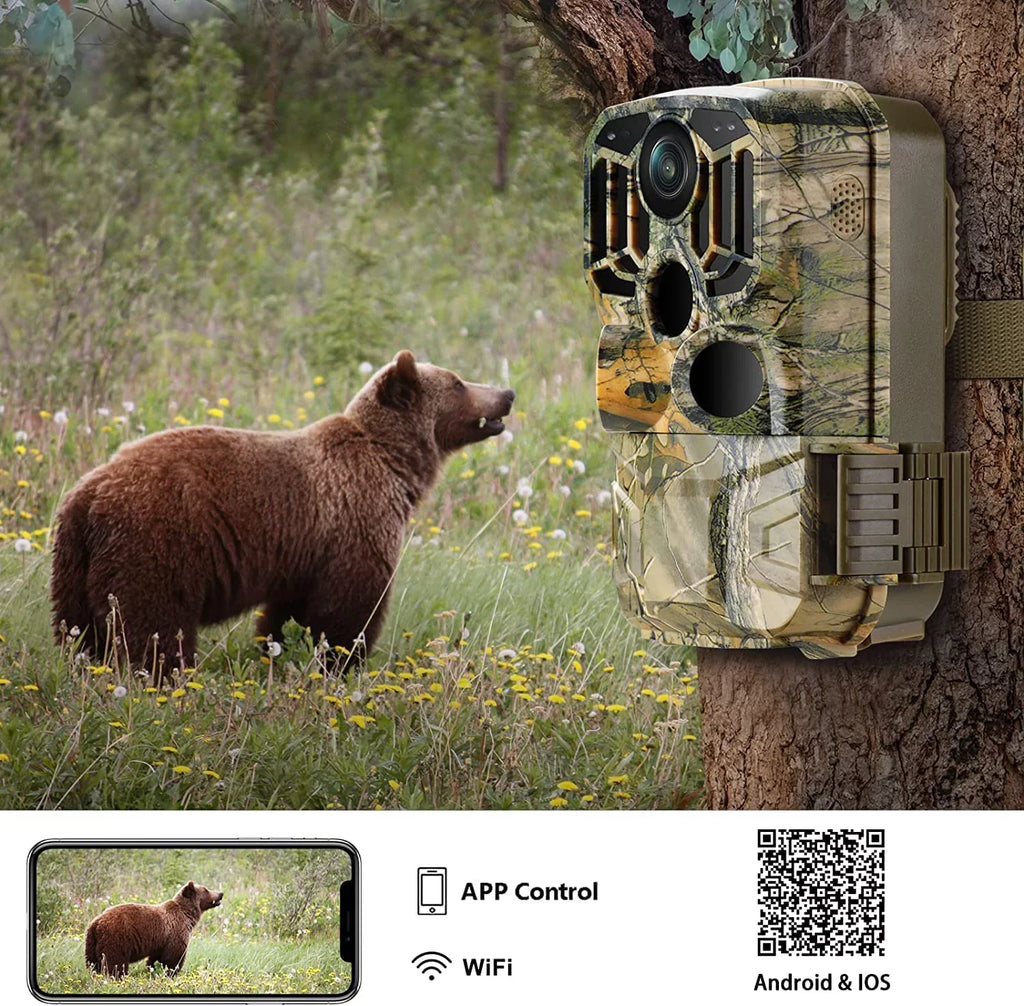 CAMPARK H80 WiFi Bluetooth Trail Camera 20MP 1296P Game Hunting Camera with Nigth Vision Fluid