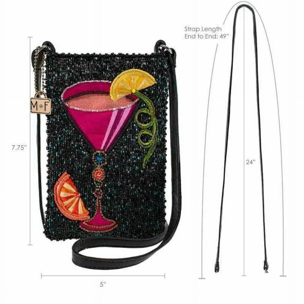 Mary Frances Take a Sip Leather Crossbody Phone Bag Cocktail Beaded Shoulder Bag NEW
