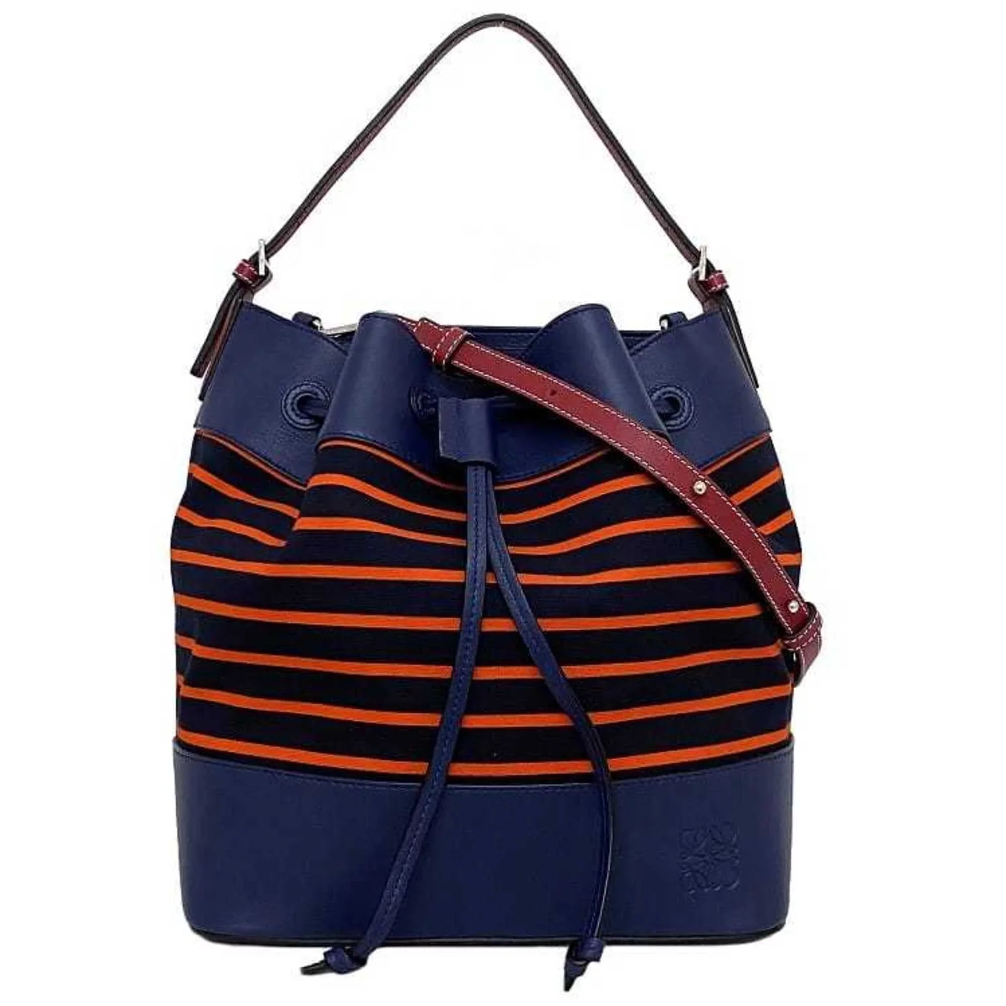 Pre-Owned Loewe Midnight Shoulder Bag Navy Black Orange Bordeaux 327.35.R99 Canvas Calf Leather Ladies (Good)