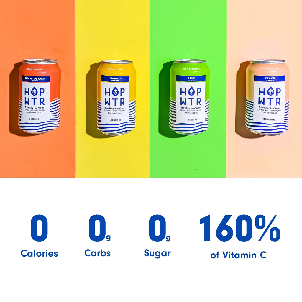HOP WTR - Sparkling Hop Fluid - Flavor Pack (12 Pack) - NA Beer, No Calories or Sugar, Low Carb, With Adaptogens and Nootropics for Added Benefits (12 oz Cans)