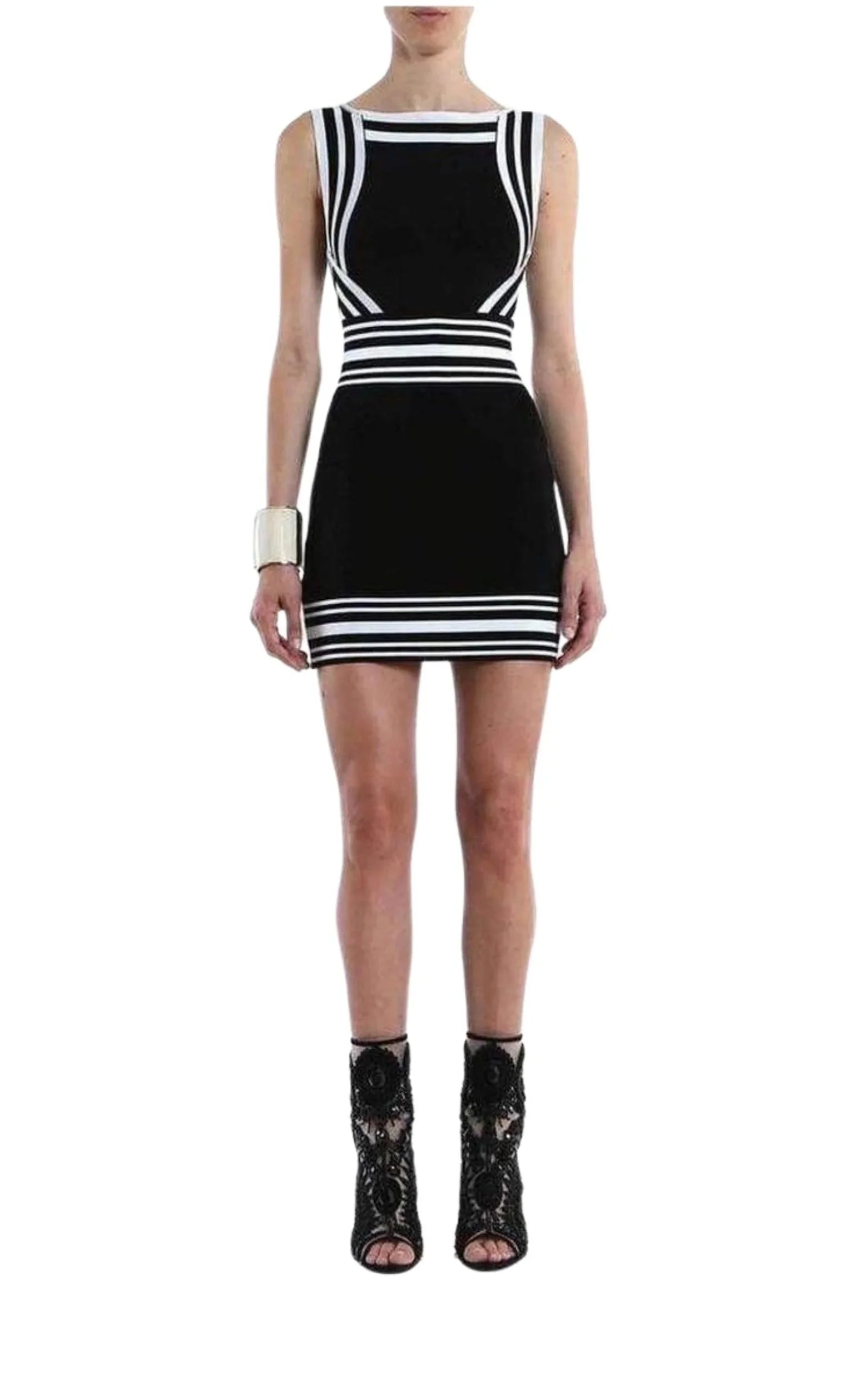 Square-neck Stripe-trim Knit Dress